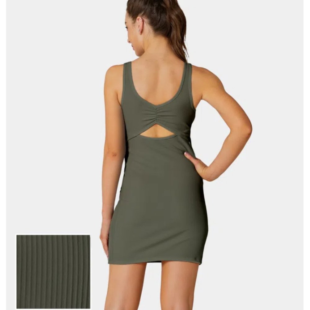 Green Ribbed Tank Bodycon Dress | Size S | Back Cut Out | Halara